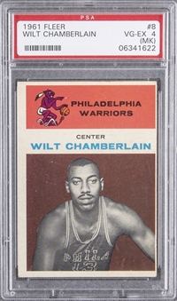 1961/62 Fleer #8 Wilt Chamberlain Rookie Card – PSA VG-EX 4 (MK)